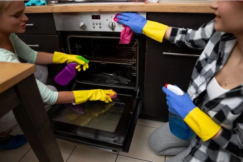 Oven and BBQ cleaning tools with polished grease-free appliances
